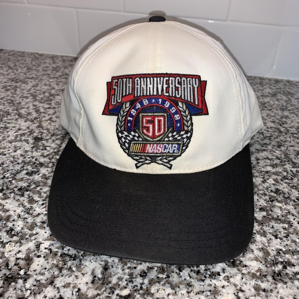 Vintage NASCAR 50th Anniversary Hat Cap Strap Back Men One Size White Track Gear